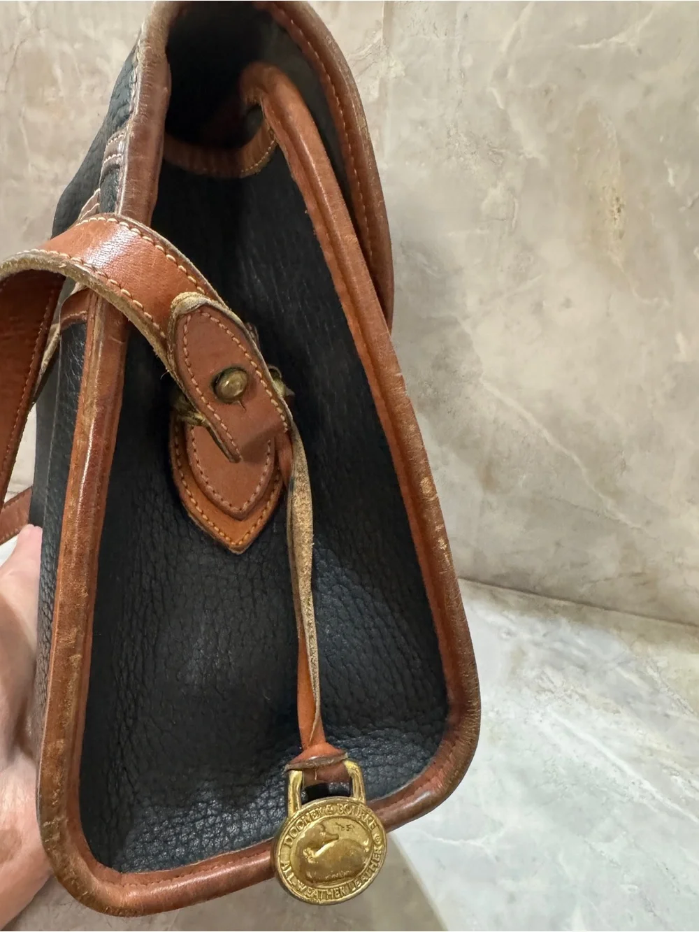Dooney & Bourke Black and Brown Pebbled Leather Messenger Bag